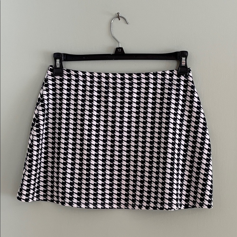 Athleta Vtg Black White Houndstooth Pattern Skater Skirt Women’s Size S Small